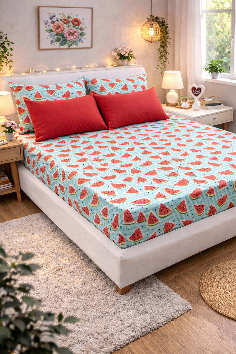 Watermelon 200 TC Bedsheet + 4 Pillow Covers