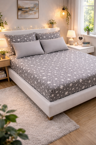 Grey Star Cotton 200 TC Bedsheet + 4 Pillow Covers