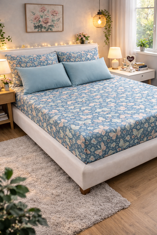 Grey Butterfly 200 TC Bedsheet + 4 Pillow Covers