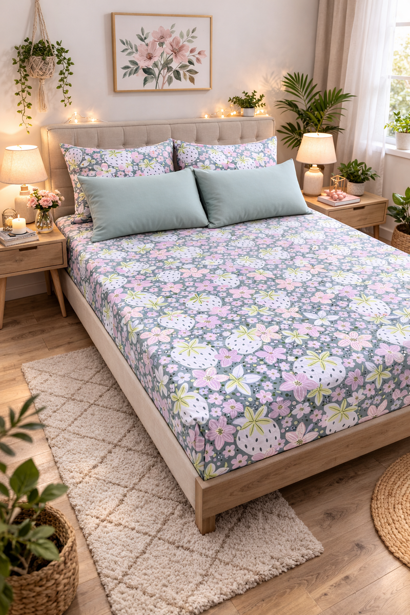 Very Berry 200 TC Bedsheet + 4 Pillow Covers