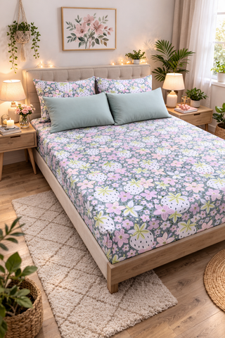 Very Berry 200 TC Bedsheet + 4 Pillow Covers