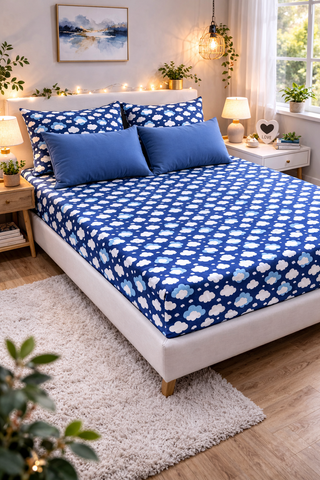 Clouds Cotton 200 TC Bedsheet + 4 Pillow Covers