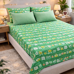Green Panda 200 TC Bedsheet + 4 Pillow Covers