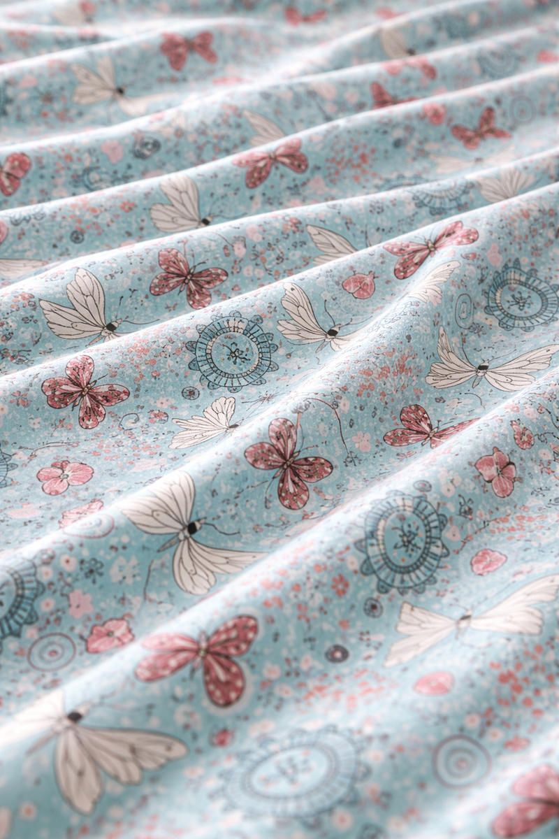Blue Butterfly 200 TC Bedsheet + 4 Pillow Covers