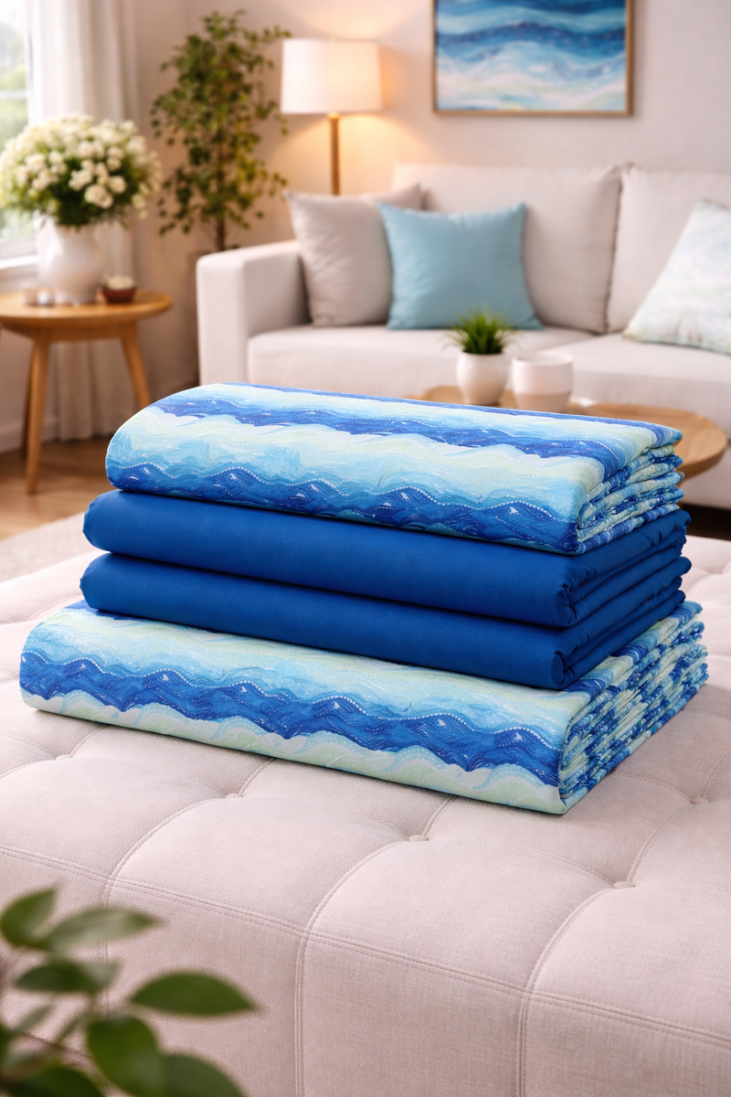 Waves Cotton 200 TC Bedsheet + 4 Pillow Covers