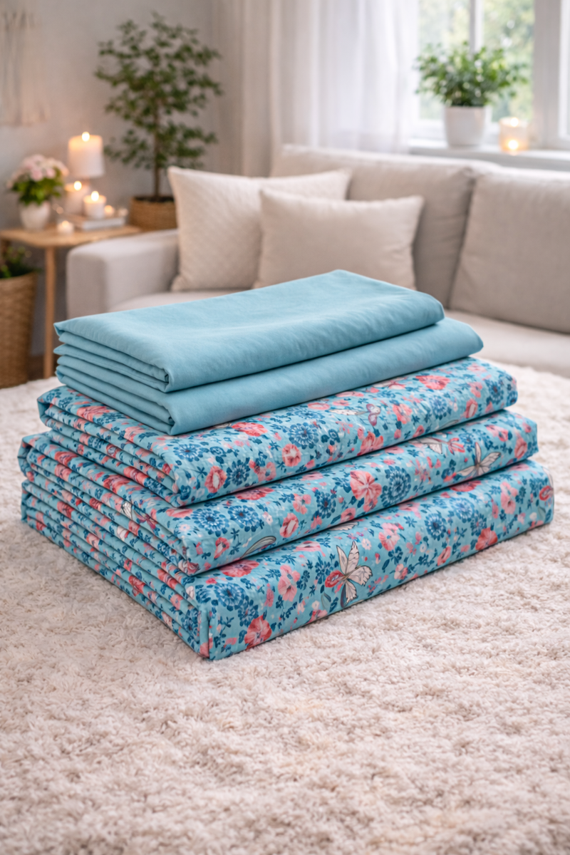Blue Butterfly 200 TC Bedsheet + 4 Pillow Covers