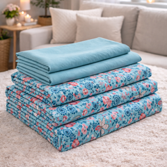 Blue Butterfly 200 TC Bedsheet + 4 Pillow Covers