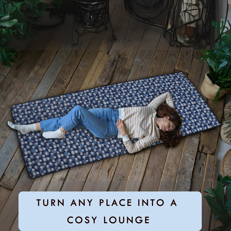 Cotton Fabric Foldable Floor Mattress with 1 inch Thick Foam and Fibre Padding | Size 72 X 36 Inches | Portable, Lightweight Travel Mat in Carry Bag Style (Clouds)