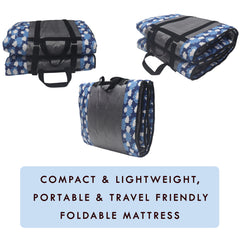 Cotton Fabric Foldable Floor Mattress with 1 inch Thick Foam and Fibre Padding | Size 72 X 36 Inches | Portable, Lightweight Travel Mat in Carry Bag Style (Clouds)