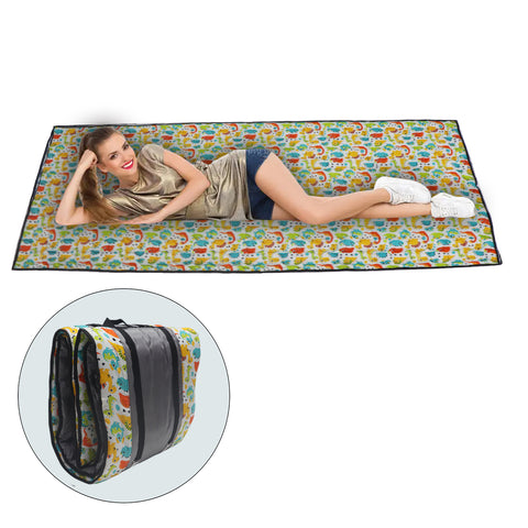 Cotton Fabric Foldable Floor Mattress with 1 inch Thick Foam and Fibre Padding | Size 72 X 36 Inches | Portable, Lightweight Travel Mat in Carry Bag Style (Dinos)