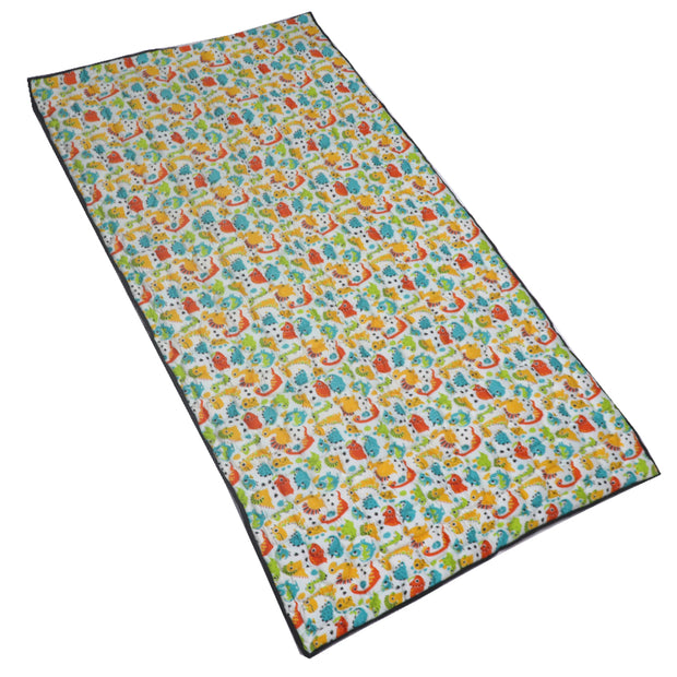 Cotton Fabric Foldable Floor Mattress with 1 inch Thick Foam and Fibre Padding | Size 72 X 36 Inches | Portable, Lightweight Travel Mat in Carry Bag Style (Dinos)