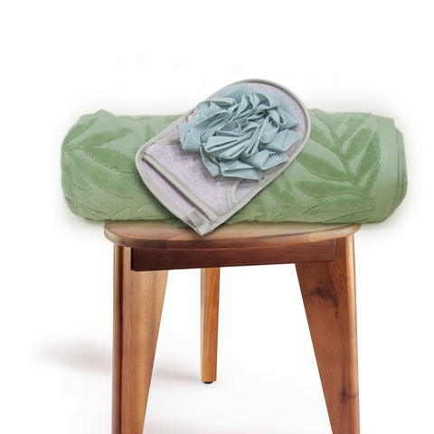Green Leaf- Dermbrandt Premium Bath Towels with Loofah