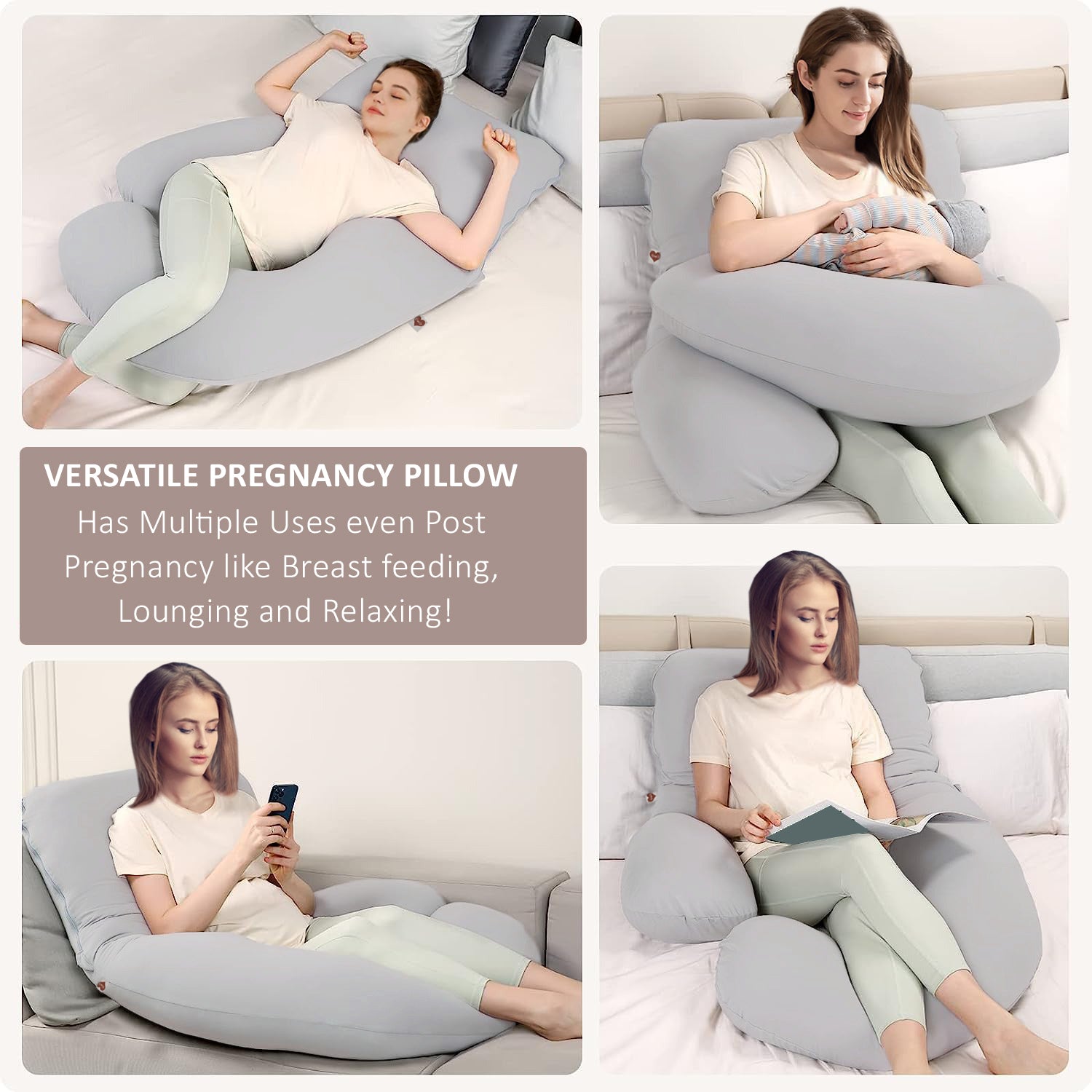 Grey - Coozly Belly Back Pregnancy Pillow