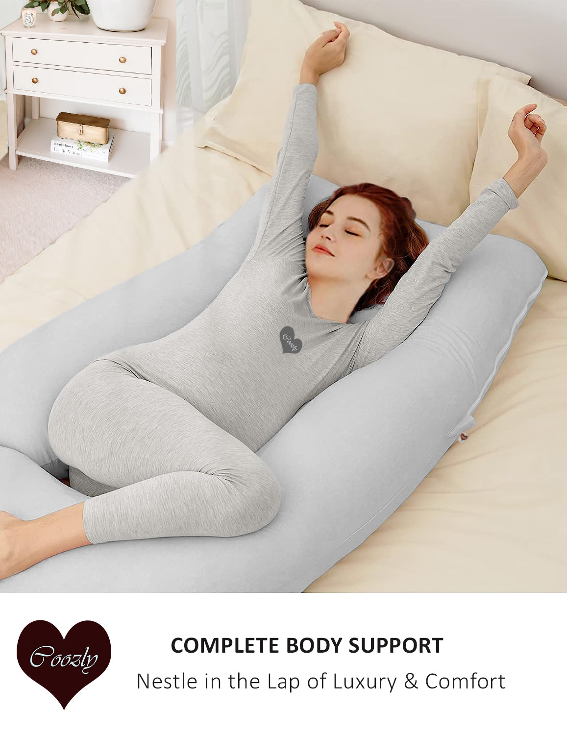 Grey - Coozly Belly Back Pregnancy Pillow