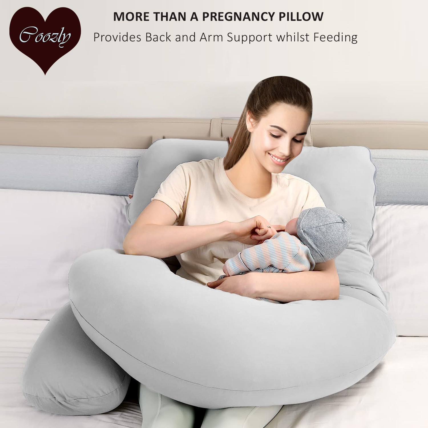 Grey - Coozly Belly Back Pregnancy Pillow