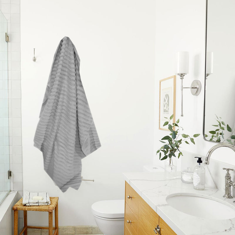 Grey Striped- Dermbrandt Premium Bath Towels with Loofah