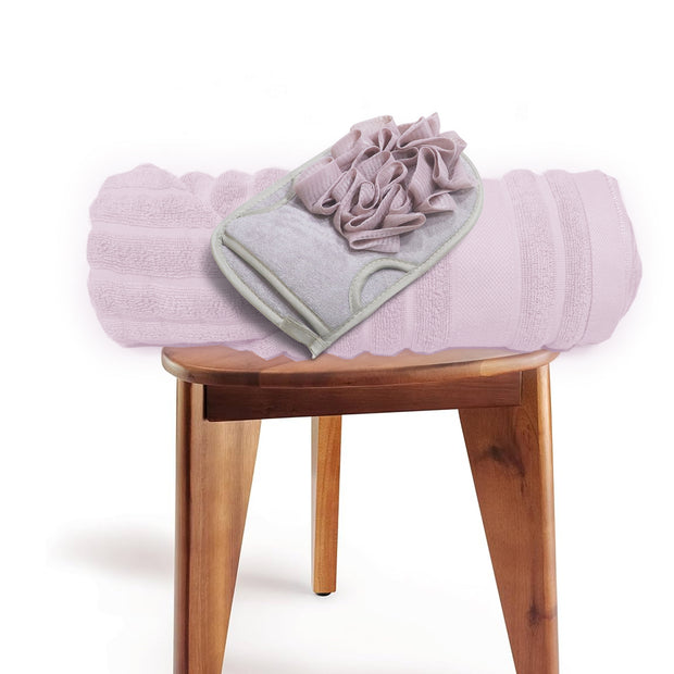 Pink Striped- Dermbrandt Premium Bath Towels with Loofah