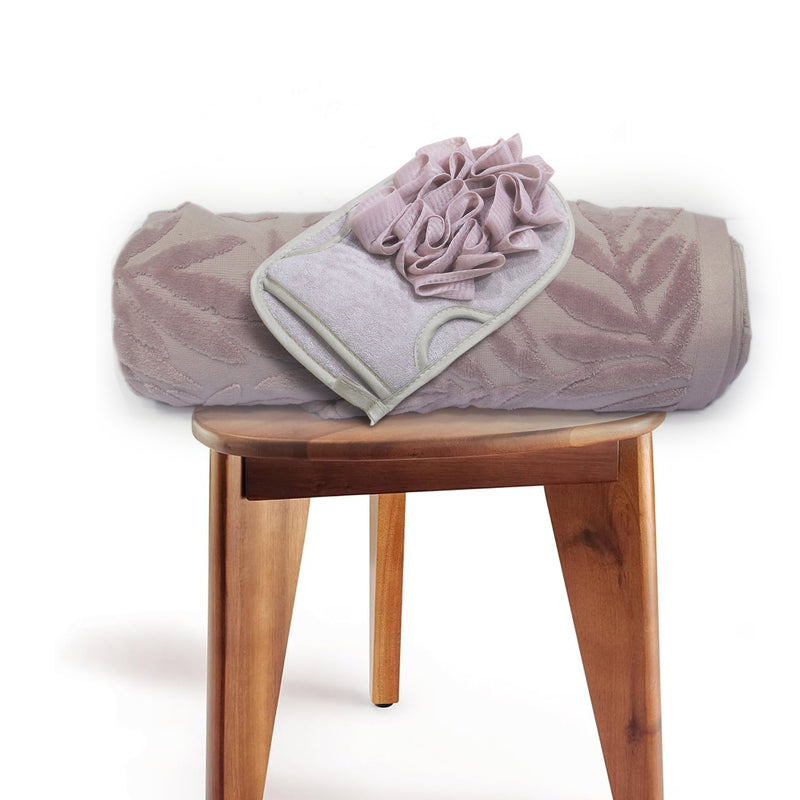 Mauve Leaf- Dermbrandt Premium Bath Towels with Loofah