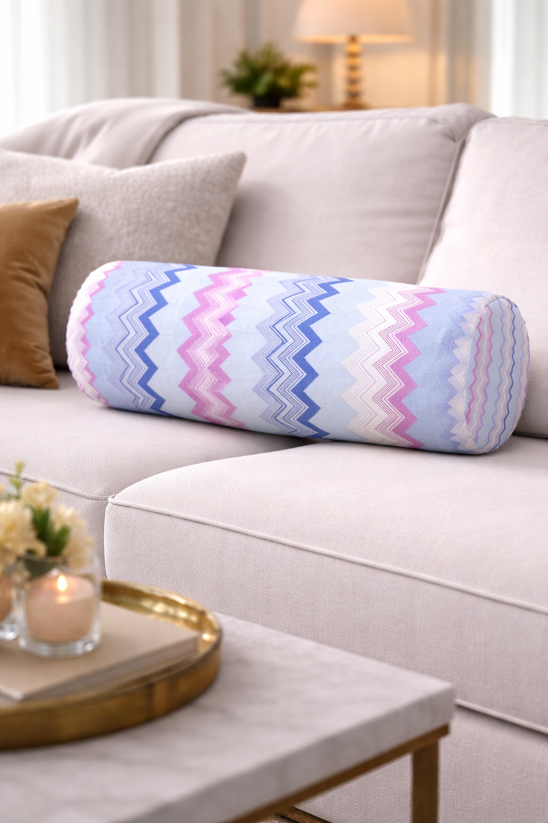 Bolster Pillow With Removable Cover - Pink Chevron