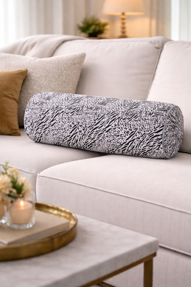 Bolster Pillow With Removable Cover - Black N White