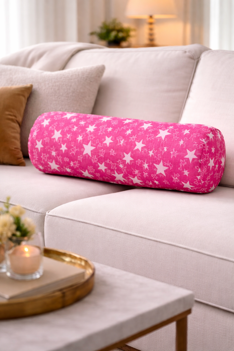 Bolster Pillow With Removable Cover - Pink Star