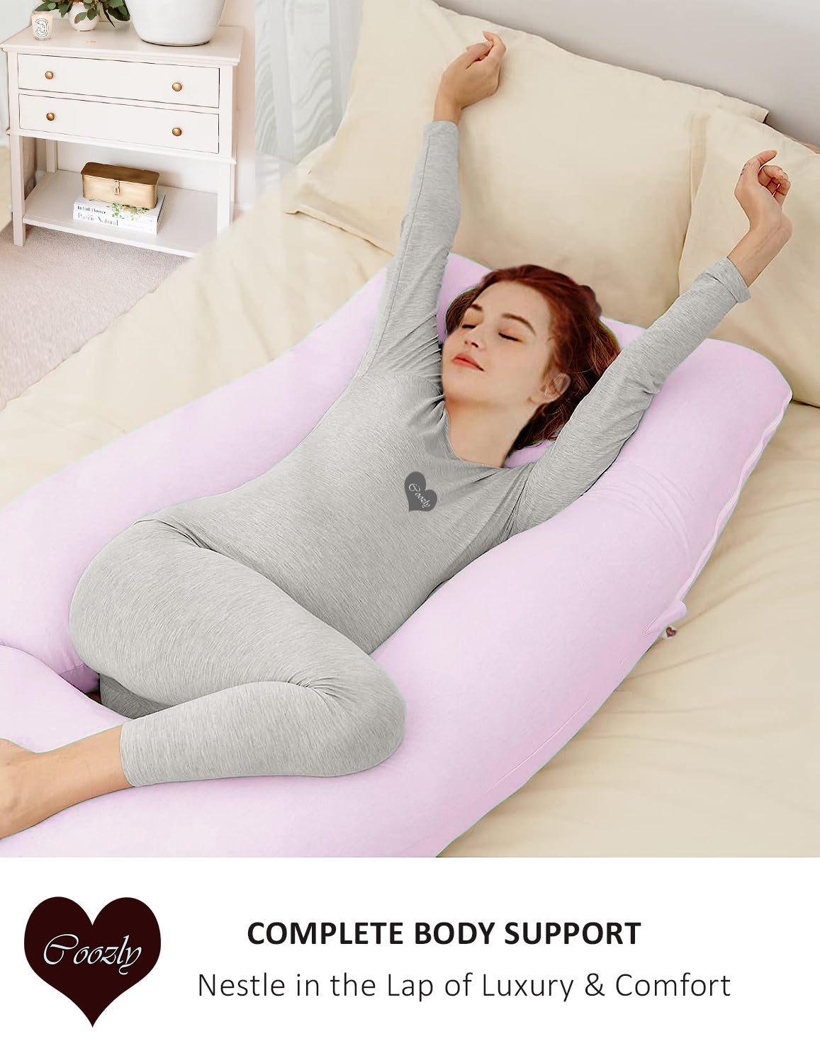 Light Pink - Coozly Belly Back Pregnancy Pillow