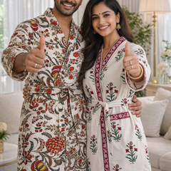 Premium Unisex 100% Cotton Waffle Printed Absorbent Bathrobe - Flora