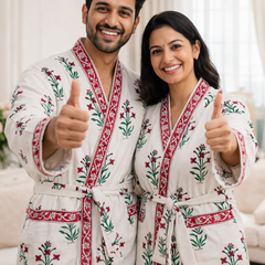 Premium Unisex 100% Cotton Waffle Printed Absorbent Bathrobe - Block Print