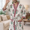 Premium Unisex 100% Cotton Waffle Printed Absorbent Bathrobe - Block Print