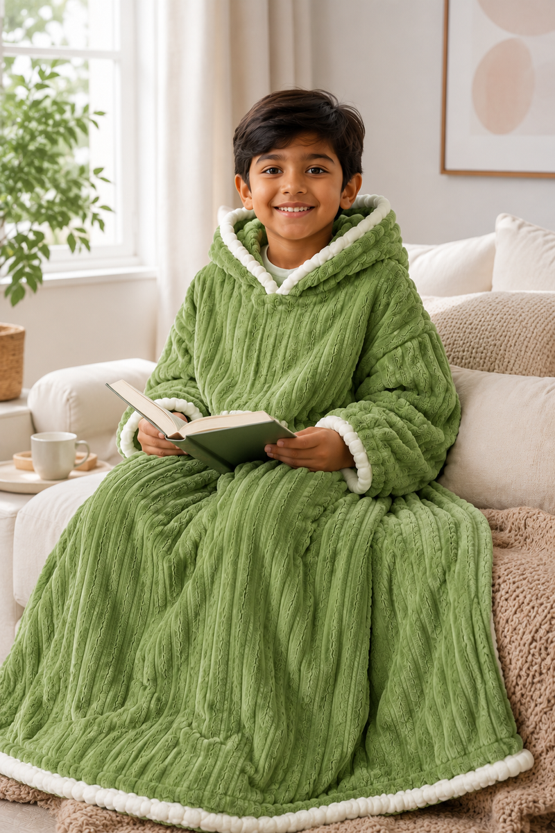 Green Coozly Premium Wearable Blanket | Ultra Soft Double-Sided Fur Blanket Hoodie | Oversized Hooded Blanket with Pocket | Cozy Lounging & Sleeping Blanket | Baby, Teen & Adult