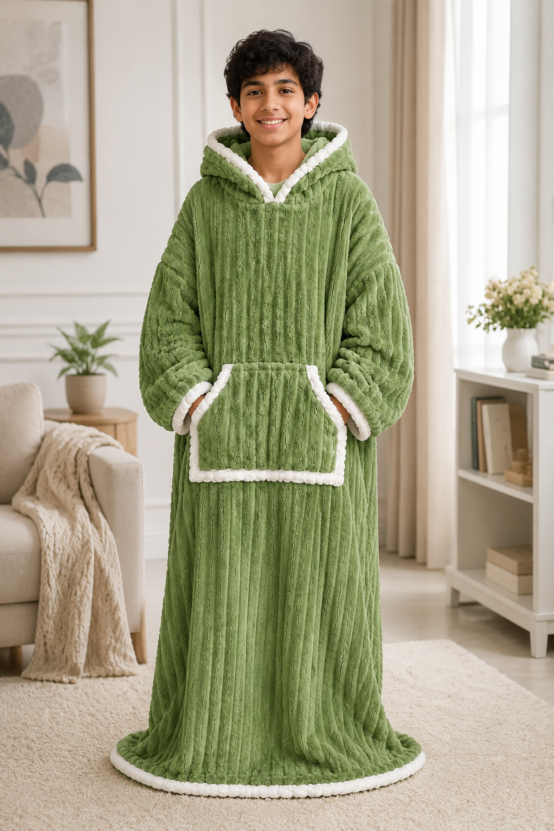 Green Coozly Premium Wearable Blanket | Ultra Soft Double-Sided Fur Blanket Hoodie | Oversized Hooded Blanket with Pocket | Cozy Lounging & Sleeping Blanket | Baby, Teen & Adult