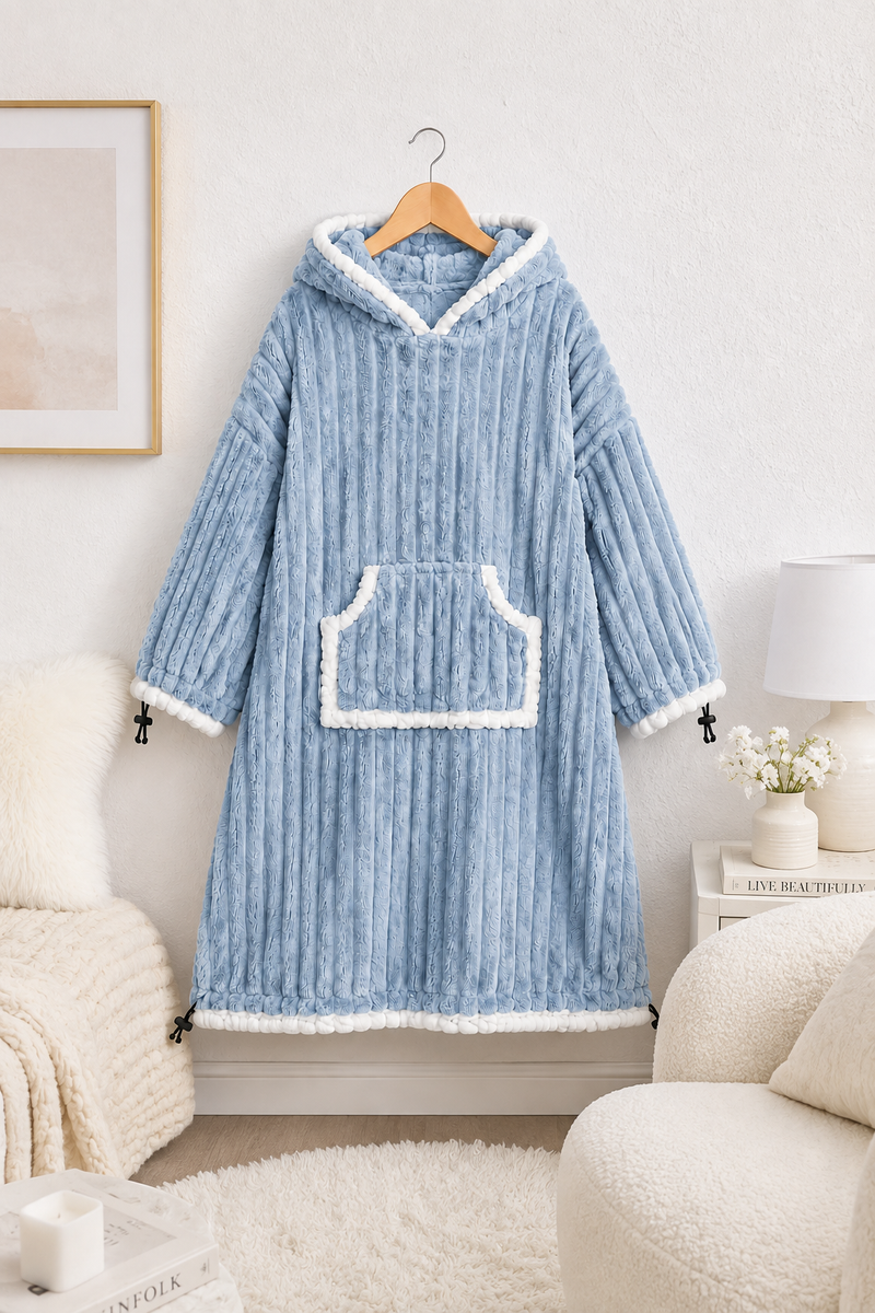 Blue Coozly Premium Wearable Blanket | Ultra Soft Double-Sided Fur Blanket Hoodie | Oversized Hooded Blanket with Pocket | Cozy Lounging & Sleeping Blanket | Baby, Teen & Adult