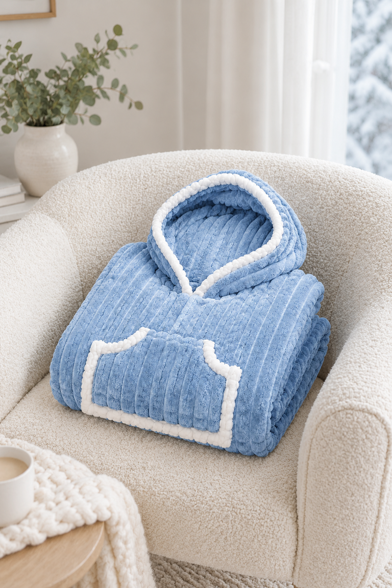 Blue Coozly Premium Wearable Blanket | Ultra Soft Double-Sided Fur Blanket Hoodie | Oversized Hooded Blanket with Pocket | Cozy Lounging & Sleeping Blanket | Baby, Teen & Adult