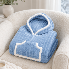Blue Coozly Premium Wearable Blanket | Ultra Soft Double-Sided Fur Blanket Hoodie | Oversized Hooded Blanket with Pocket | Cozy Lounging & Sleeping Blanket | Baby, Teen & Adult