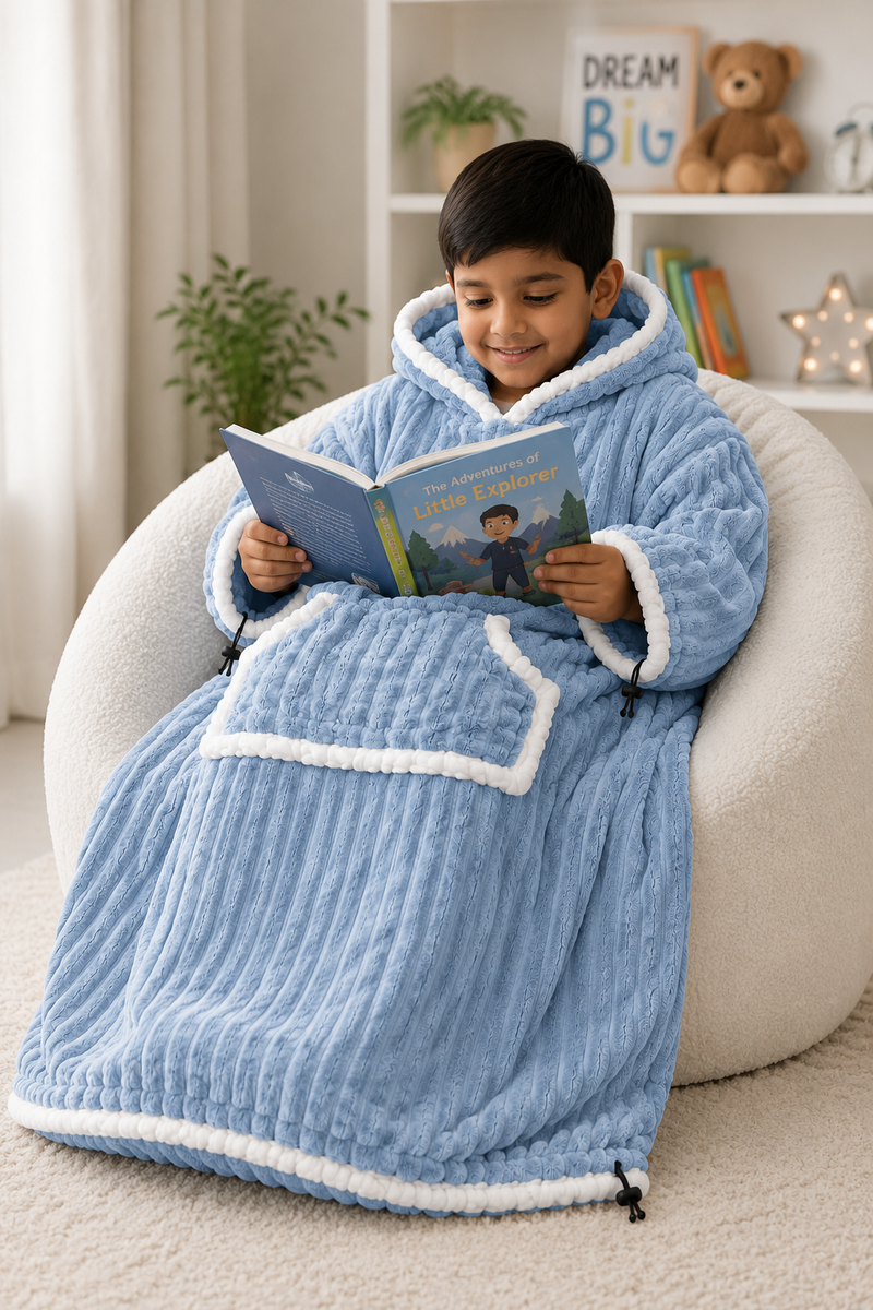 Blue Coozly Premium Wearable Blanket | Ultra Soft Double-Sided Fur Blanket Hoodie | Oversized Hooded Blanket with Pocket | Cozy Lounging & Sleeping Blanket | Baby, Teen & Adult