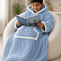 Blue Coozly Premium Wearable Blanket | Ultra Soft Double-Sided Fur Blanket Hoodie | Oversized Hooded Blanket with Pocket | Cozy Lounging & Sleeping Blanket | Baby, Teen & Adult