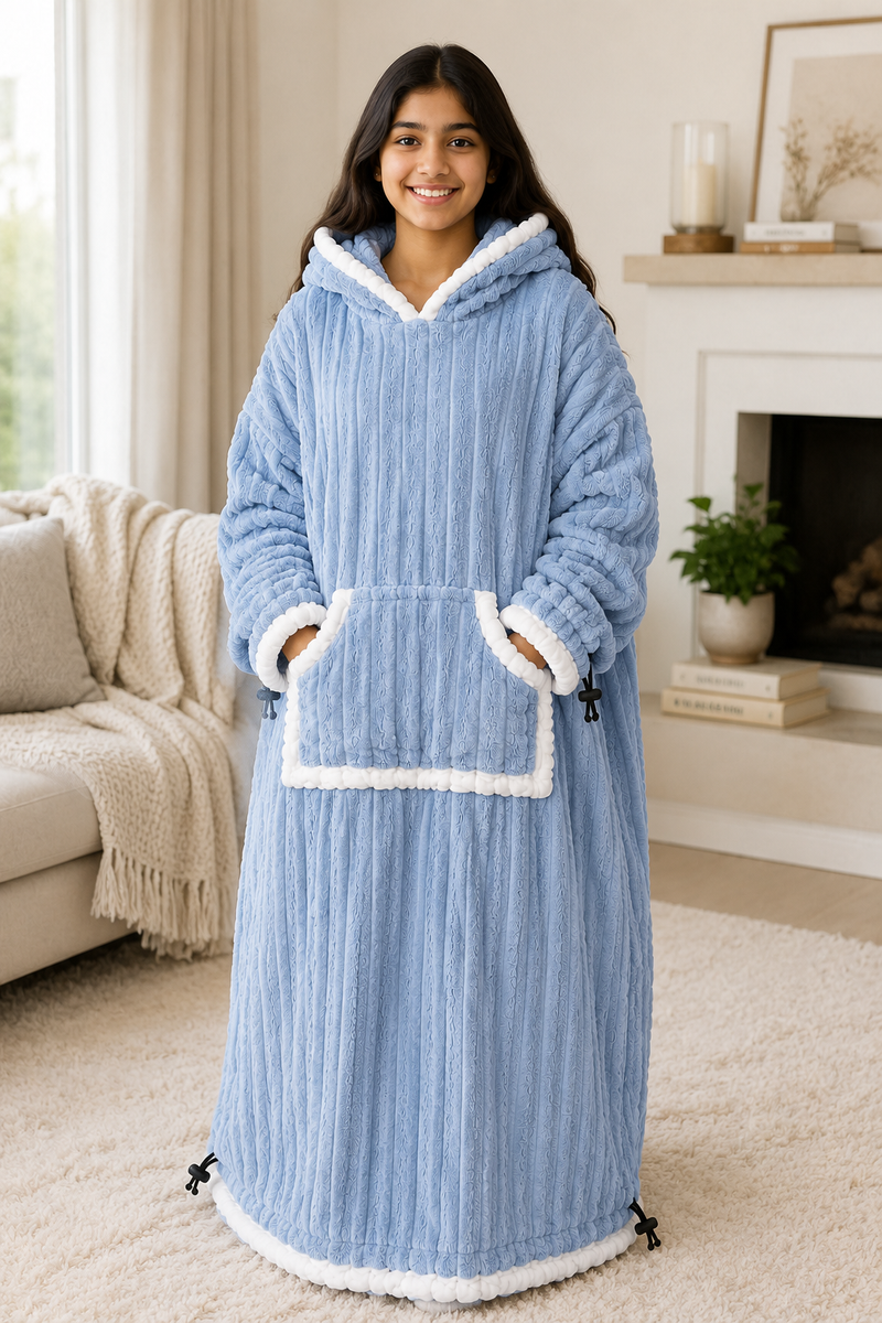 Blue Coozly Premium Wearable Blanket | Ultra Soft Double-Sided Fur Blanket Hoodie | Oversized Hooded Blanket with Pocket | Cozy Lounging & Sleeping Blanket | Baby, Teen & Adult