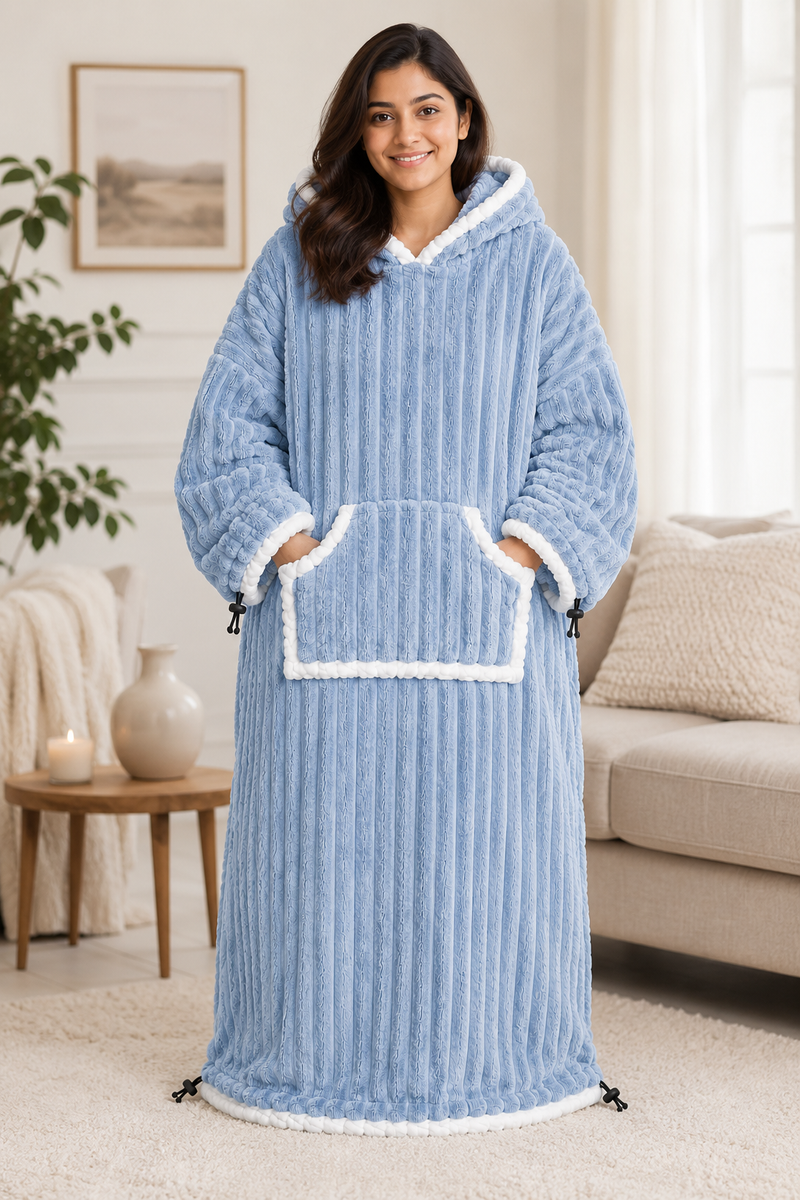 Blue Coozly Premium Wearable Blanket | Ultra Soft Double-Sided Fur Blanket Hoodie | Oversized Hooded Blanket with Pocket | Cozy Lounging & Sleeping Blanket | Baby, Teen & Adult