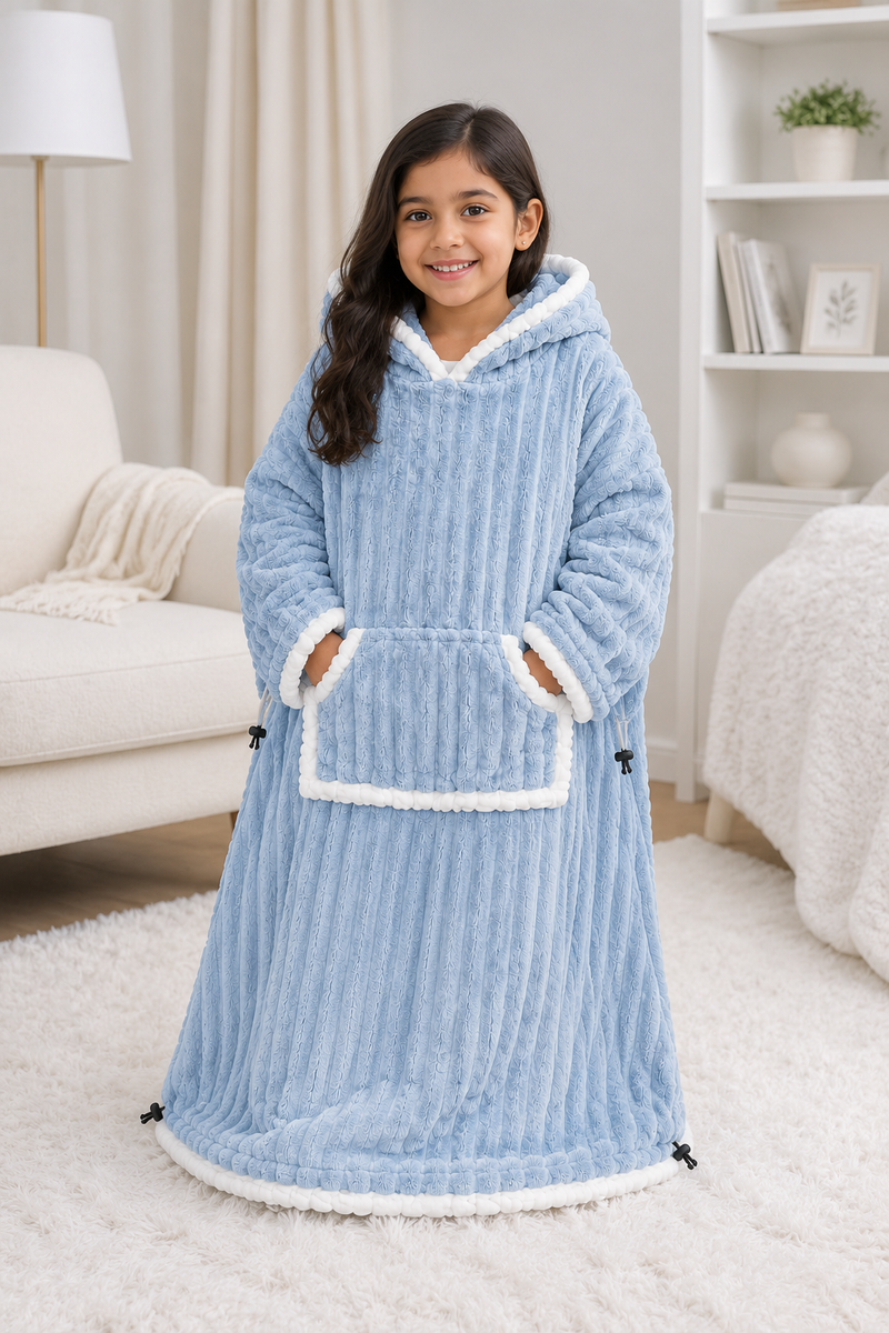 Blue Coozly Premium Wearable Blanket | Ultra Soft Double-Sided Fur Blanket Hoodie | Oversized Hooded Blanket with Pocket | Cozy Lounging & Sleeping Blanket | Baby, Teen & Adult