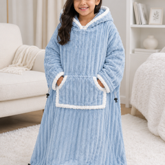 Blue Coozly Premium Wearable Blanket | Ultra Soft Double-Sided Fur Blanket Hoodie | Oversized Hooded Blanket with Pocket | Cozy Lounging & Sleeping Blanket | Baby, Teen & Adult