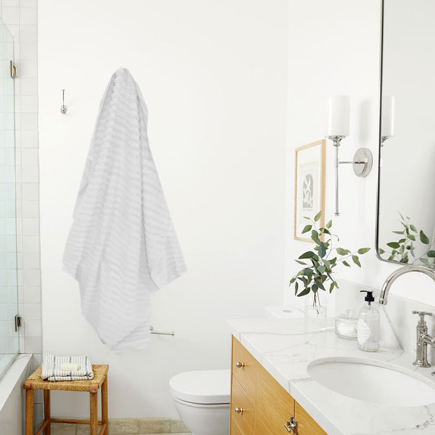 White Striped- Dermbrandt Premium Bath Towels with Loofah