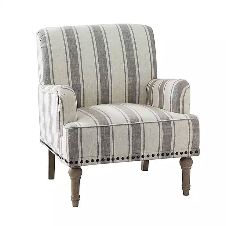 Striped Grey White Accent Chair