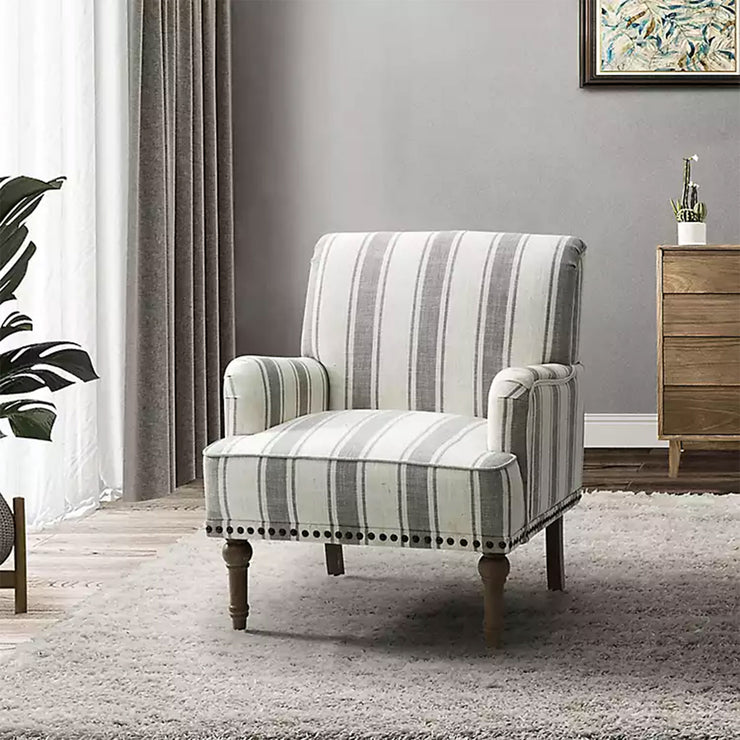 Striped Grey White Accent Chair
