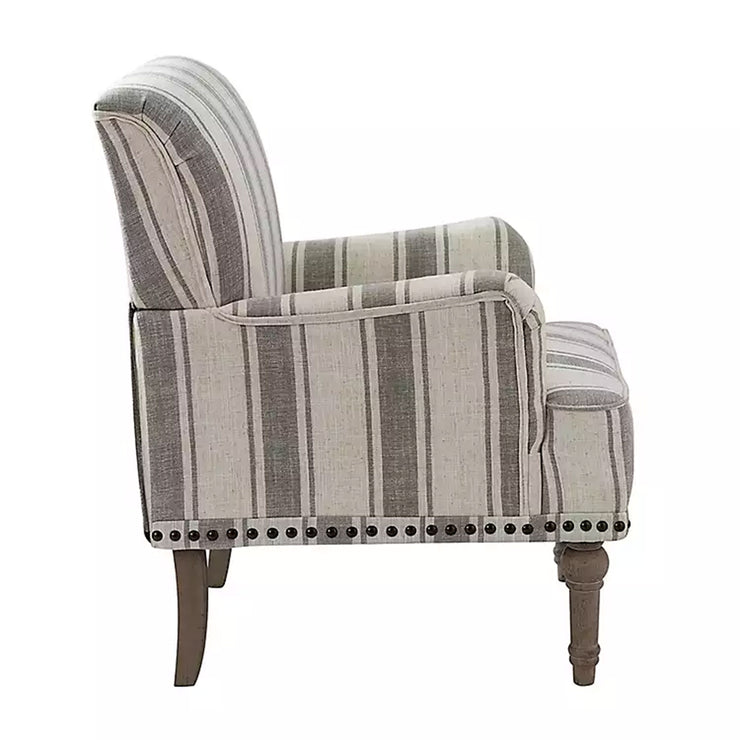 Striped Grey White Accent Chair