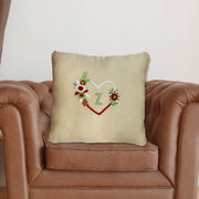 Floral Heart Hand Embroidered Cushion