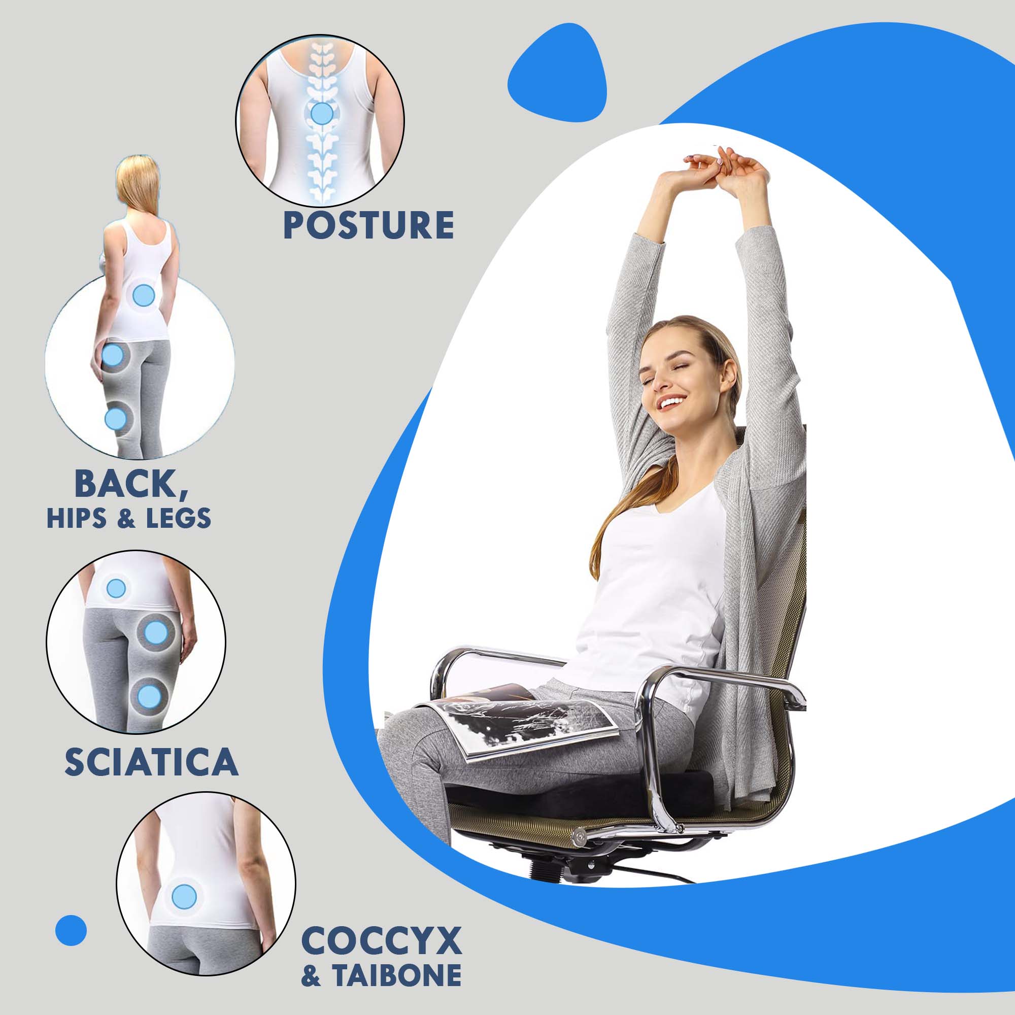 Coccyx And Full Lumbar Combo Set Orthopedic Seat Cushions for Relief from Lower Back, Sciatica, Tailbone, Lumbar Pain