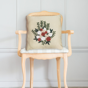 Beige Floral Hand Embroidered Cushion