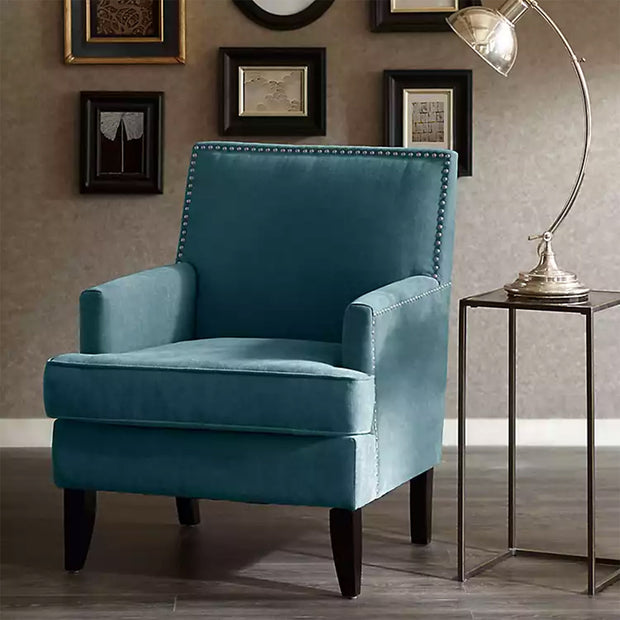 Teal Velvet Nail Trim Accent Chair