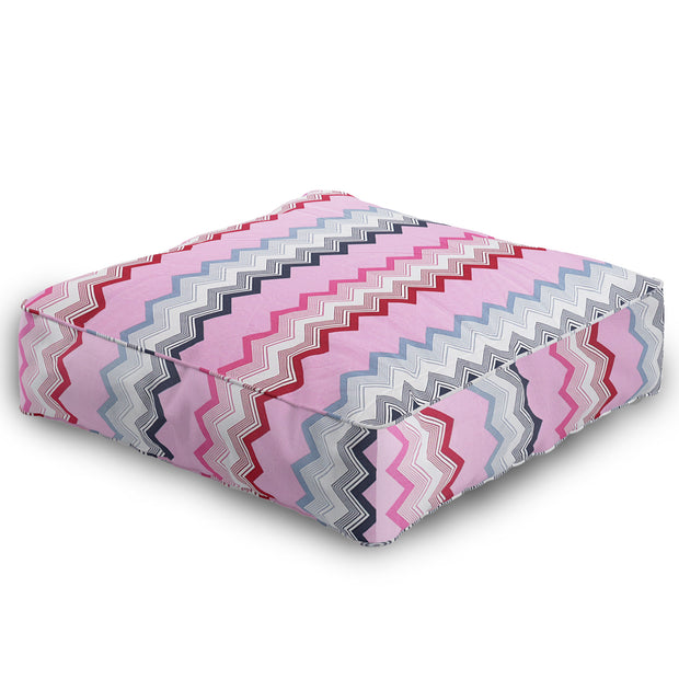Coozly Zippered Foam Floor Cushions | Seat Cushions | Sofa Cushions with Removable Covers - Pink Chevron