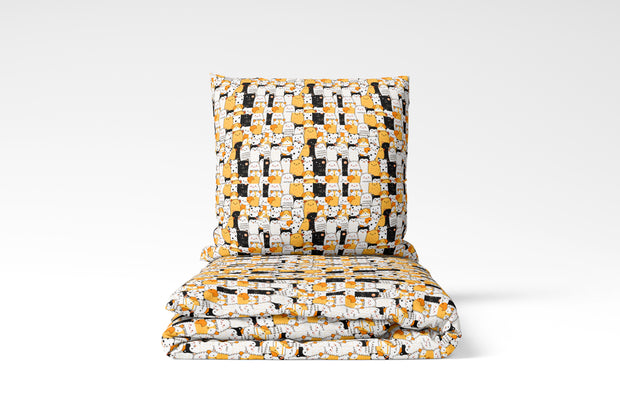 Black & Yellow cat - Duvet and Pillow Set